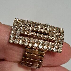 Large rectangle diamond like stone elastic stretch copper like color ring